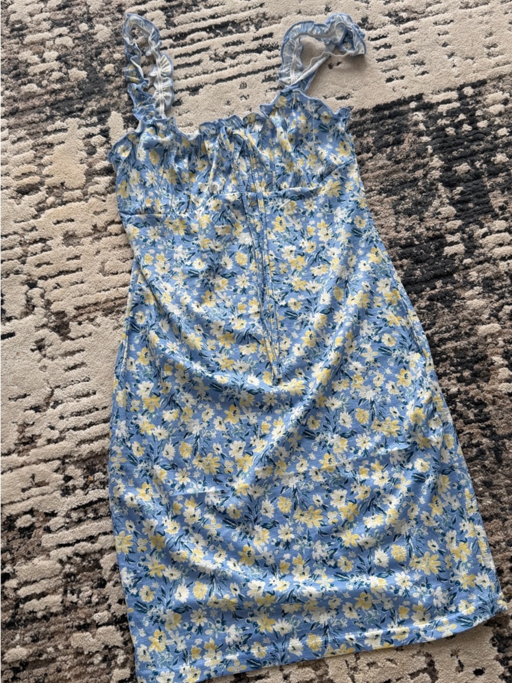 Free gift with purchase- Blue Floral Sundress with Yellow & White Daisies